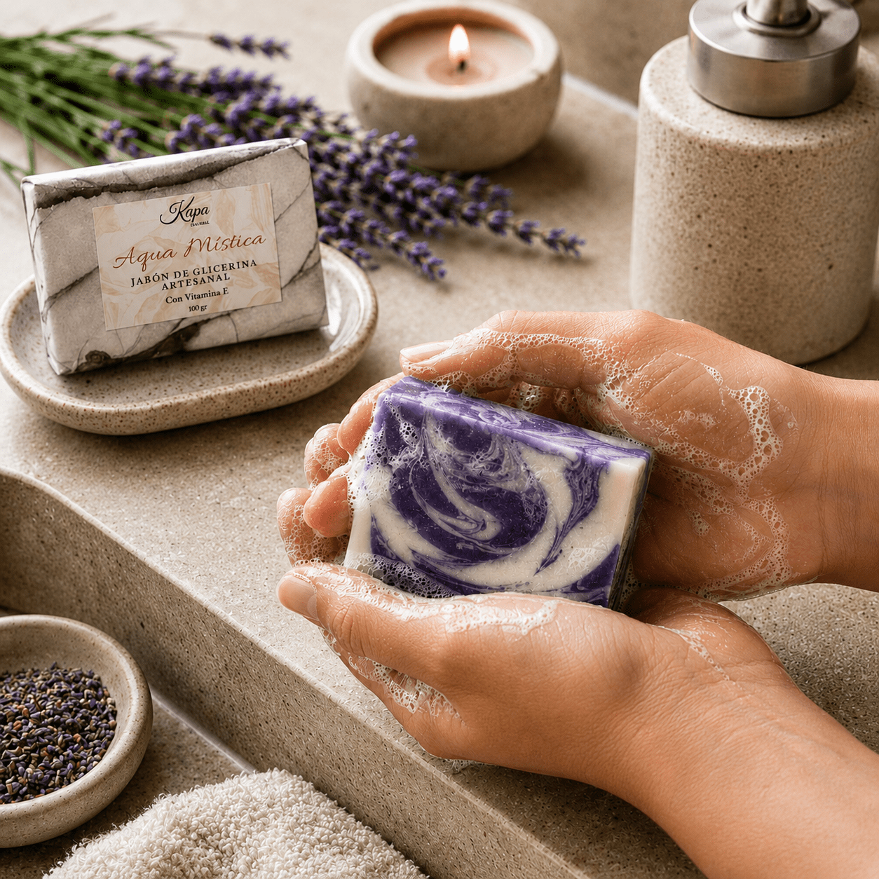 Jabón artesanal Aqua Mística y vitamina E - Kapa Natural
