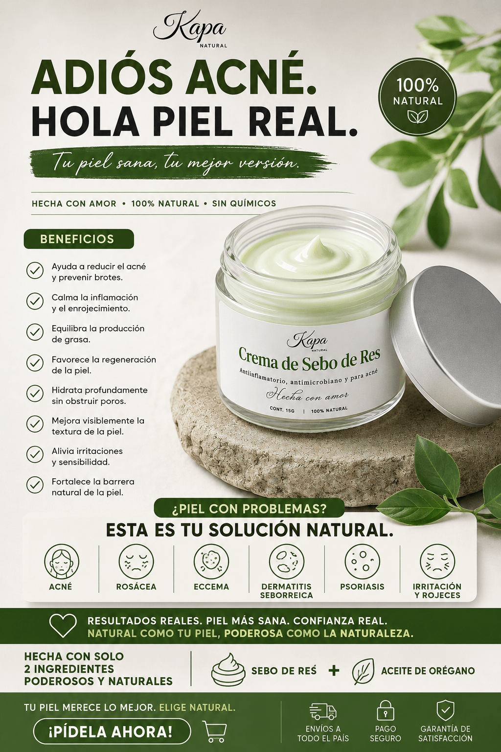 Crema Natural de Sebo de Res & Orégano - Kapa Natural