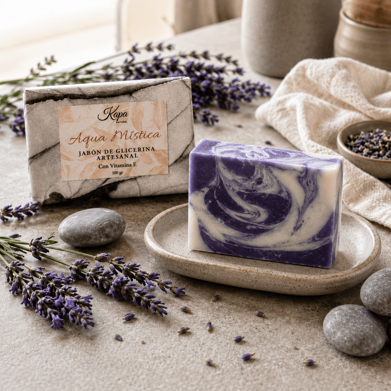 Jabón artesanal Aqua Mística y vitamina E - Kapa Natural