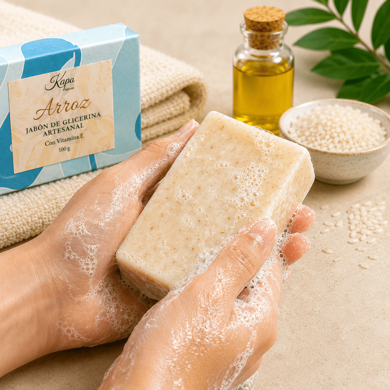 Jabón artesanal de arroz y vitamina E - Kapa Natural
