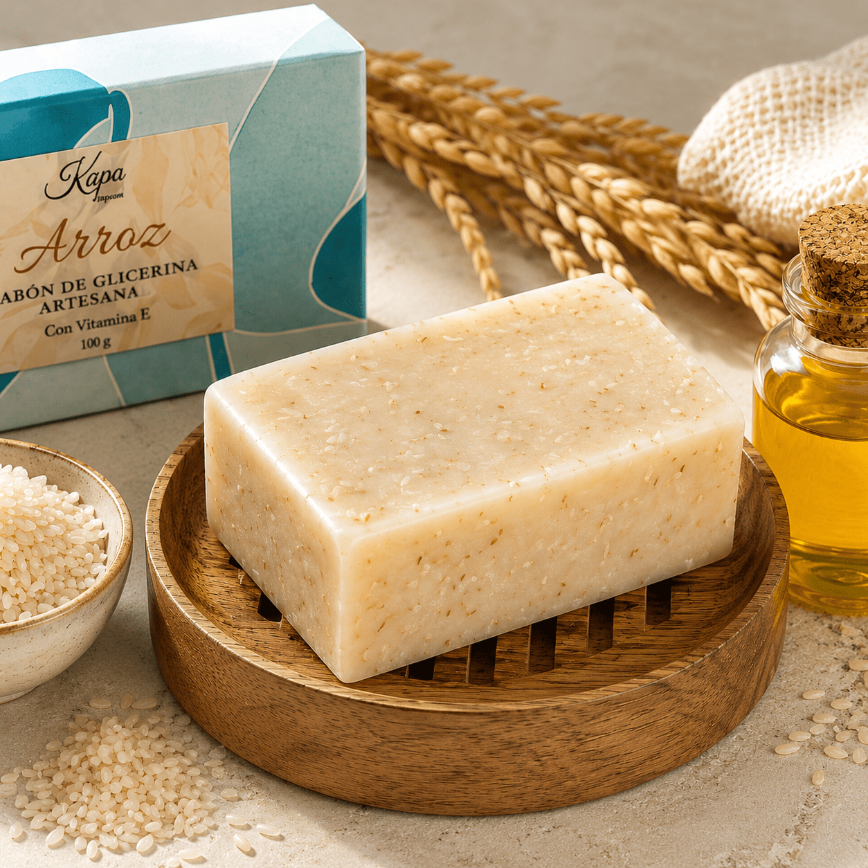 Jabón artesanal de arroz y vitamina E - Kapa Natural